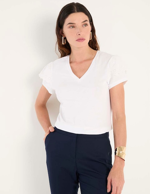 Playera manga corta cuello v para mujer 1