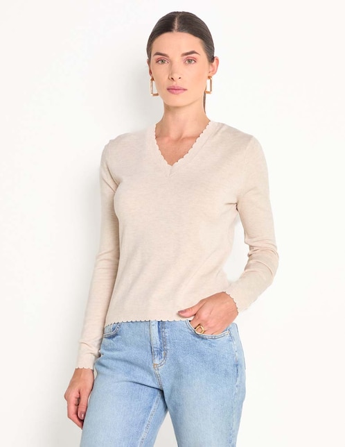 Suéter cuello V para mujer 1