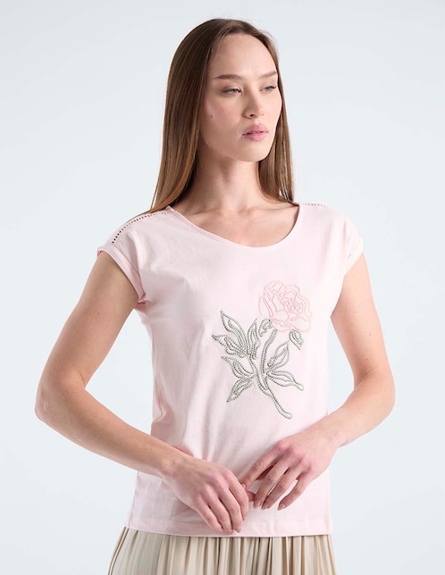 Playera manga corta cuello redondo para mujer 1