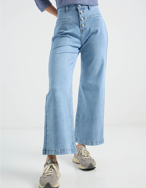 Jeans relaxed wide leg a la cintura para mujer 1