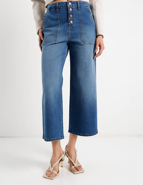 Jeans relaxed amplio a la cintura para mujer 1