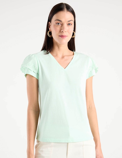 Playera manga corta cuello V para mujer 1