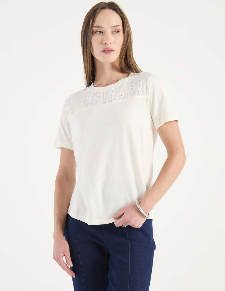 Playera manga corta cuello redondo para mujer