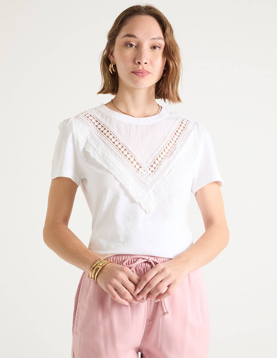 Playera manga corta cuello redondo para mujer