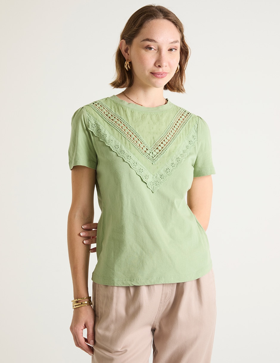Playera manga corta cuello redondo para mujer Playera manga corta cuello redondo para mujer