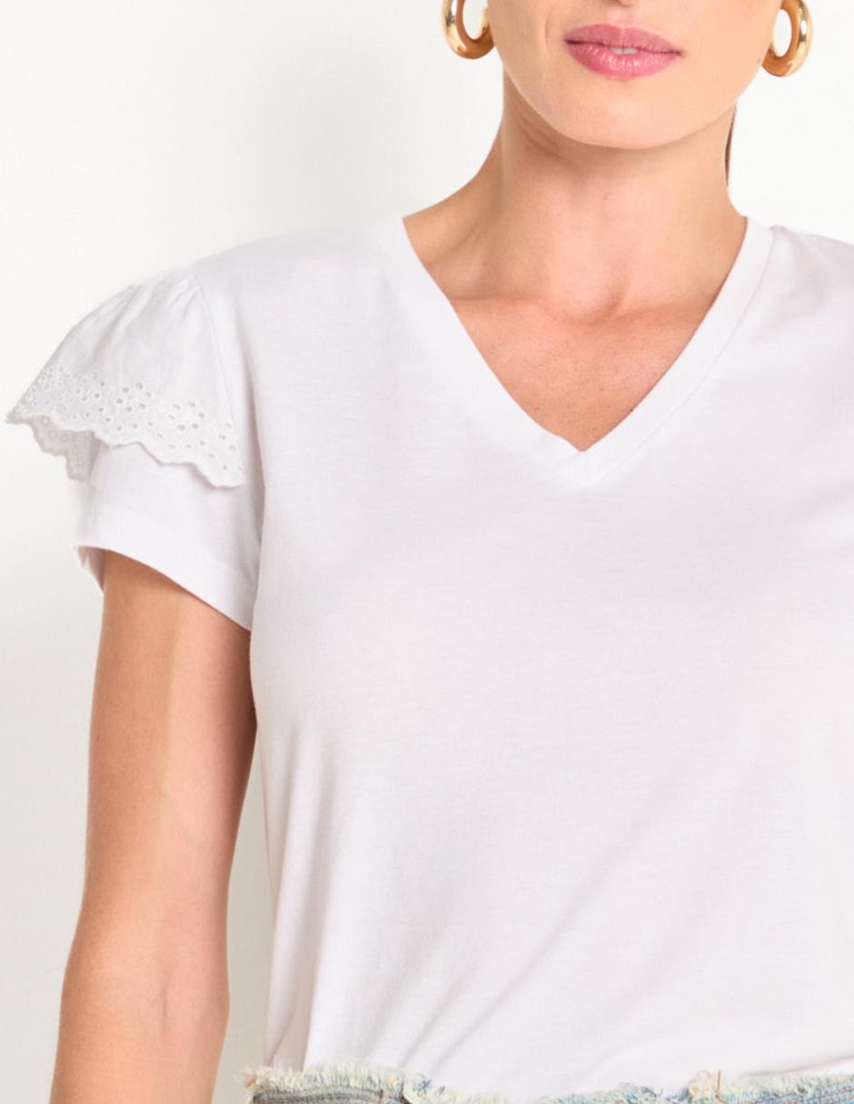 Playera manga larga cuello V para mujer 4