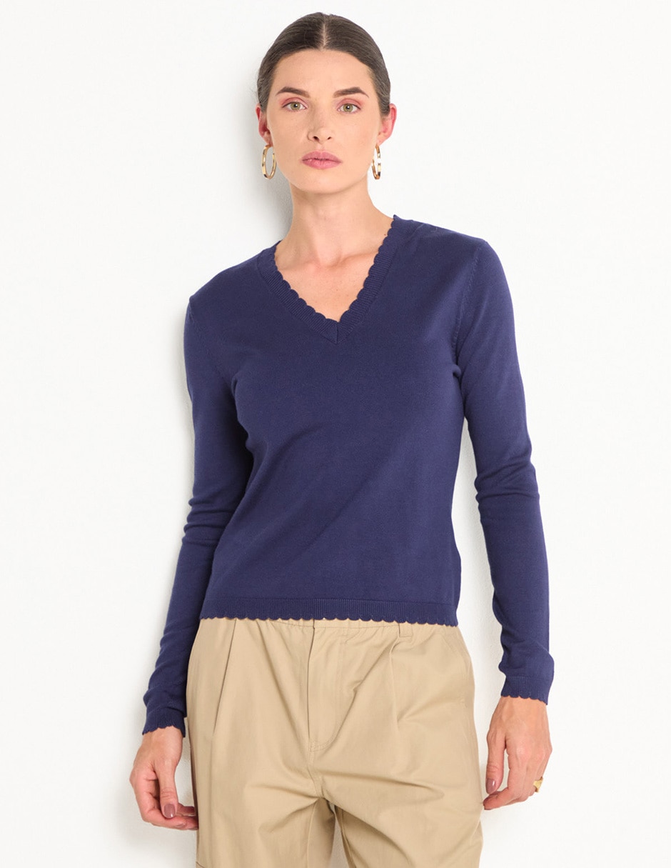 Suéter cuello V para mujer