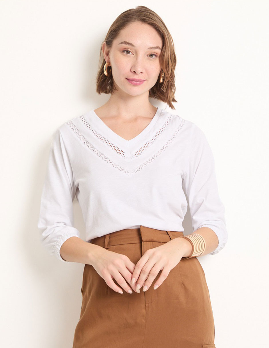 Playera manga 3/4 cuello V para mujer Playera manga 3/4 cuello V para mujer