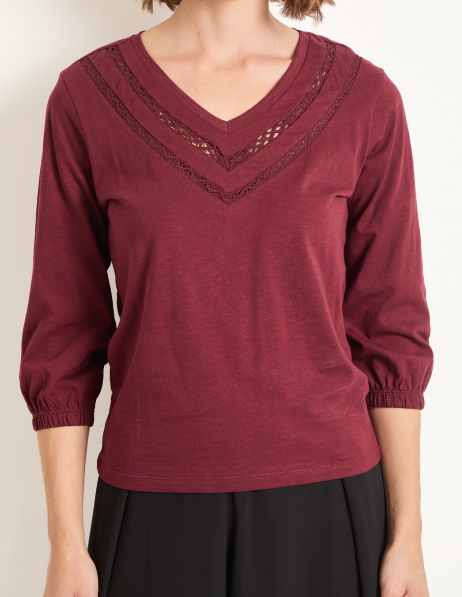 Playera manga 3/4 cuello V para mujer 2