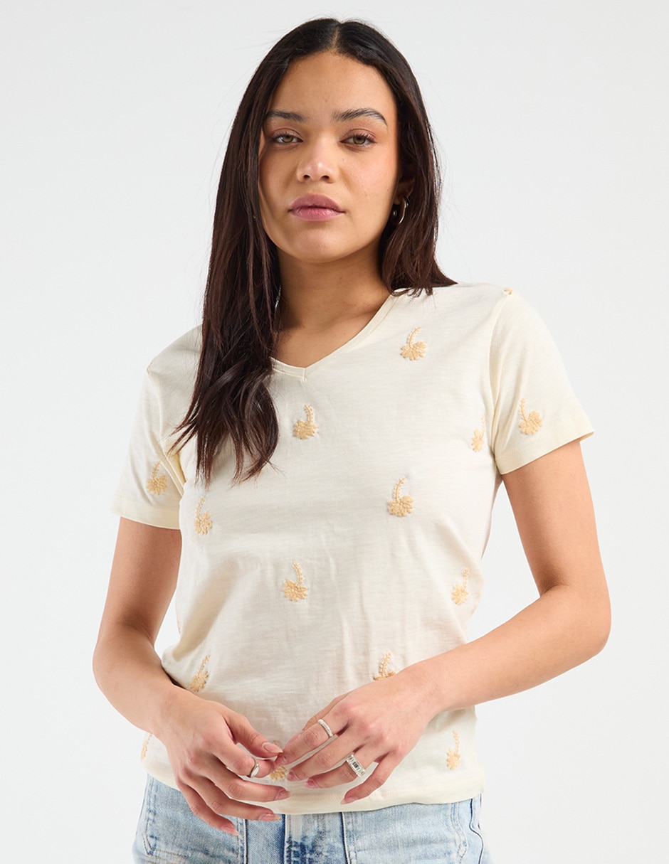 Playera manga corta cuello V para mujer Playera manga corta cuello V para mujer