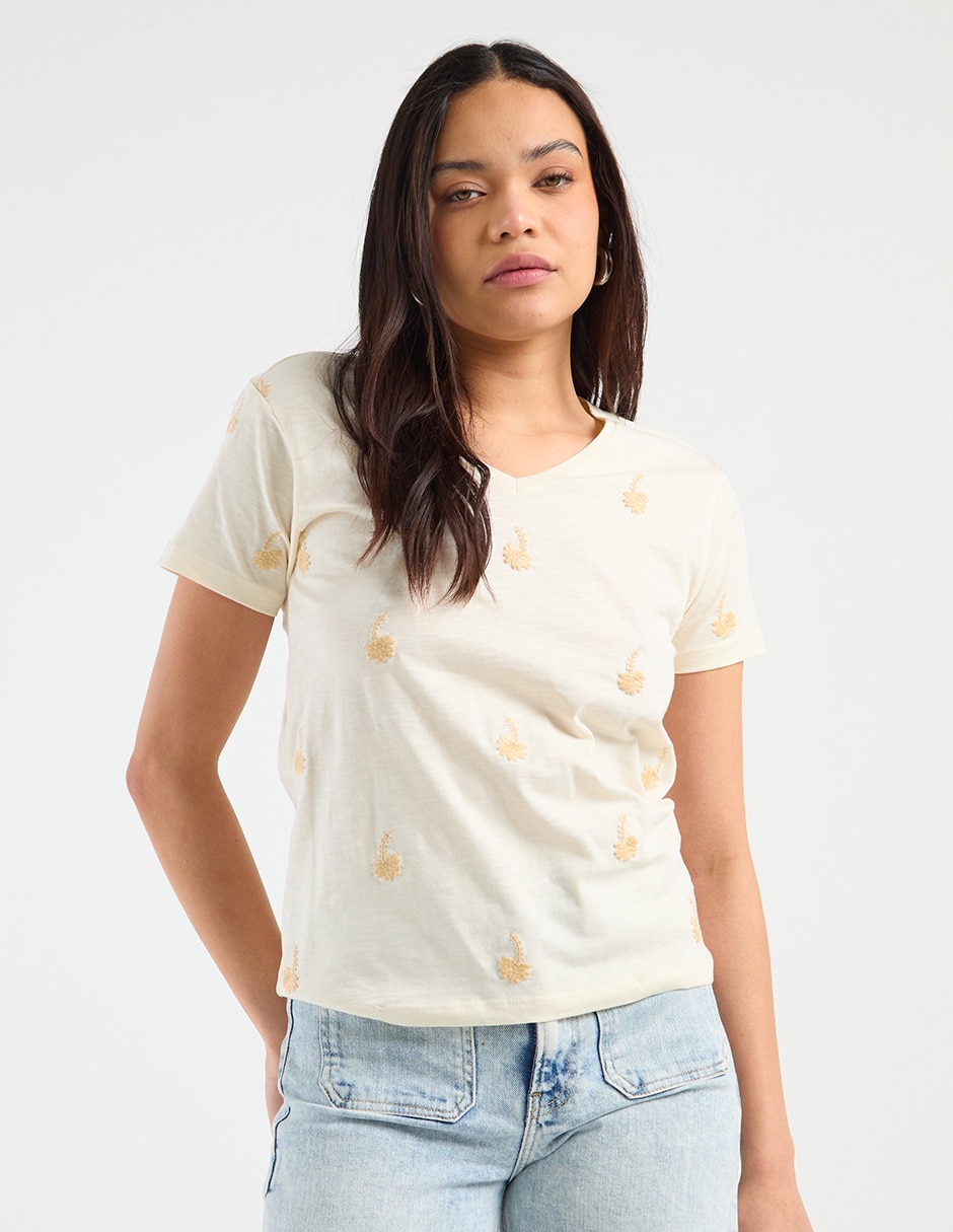 Playera manga corta cuello V para mujer 2