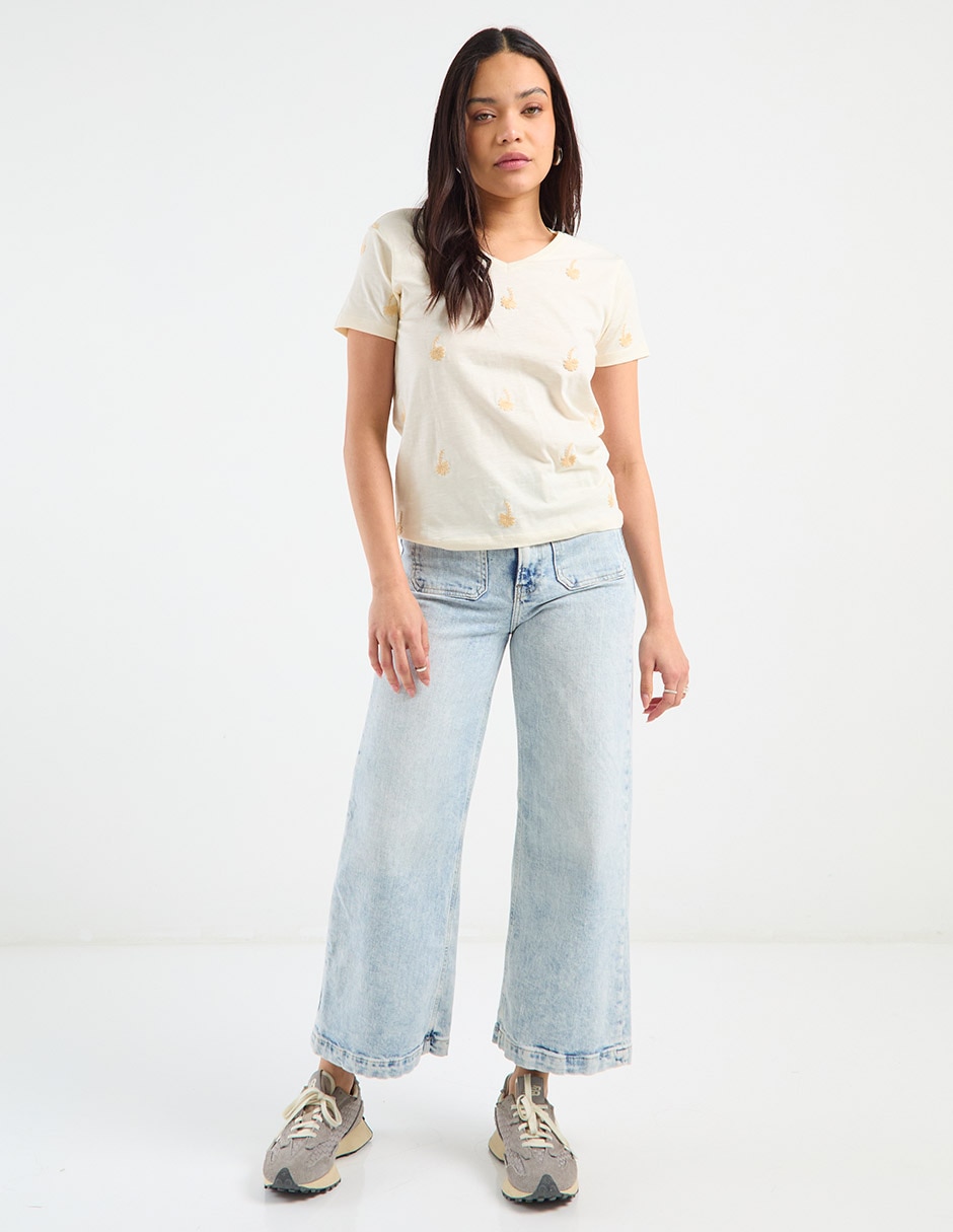 Playera manga corta cuello V para mujer 3