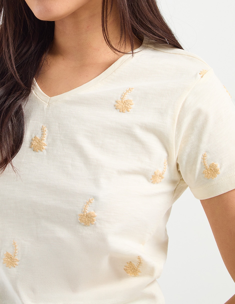 Playera manga corta cuello V para mujer 4