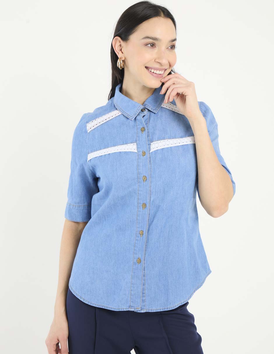 Blusa camisera manga al codo para mujer