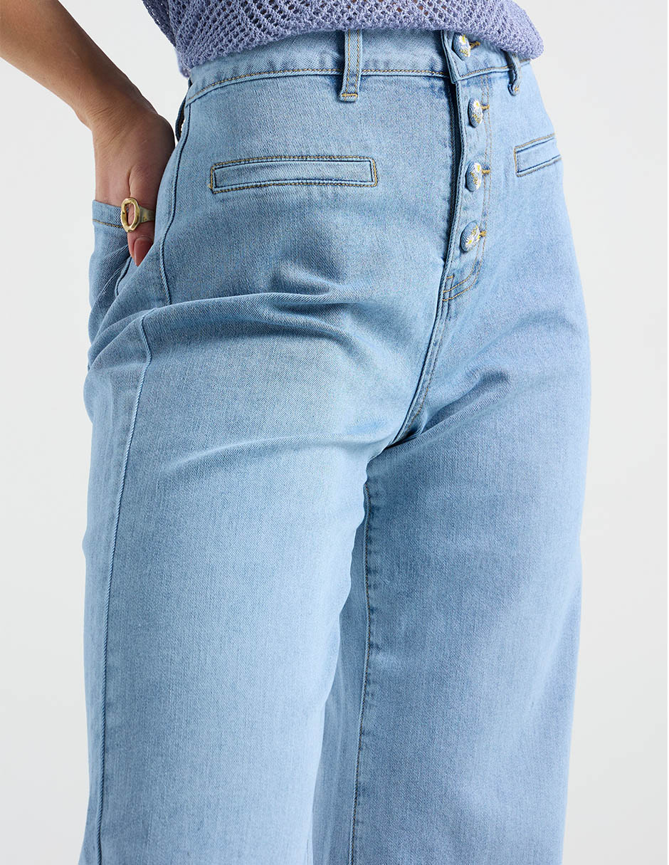 Jeans relaxed wide leg a la cintura para mujer 5