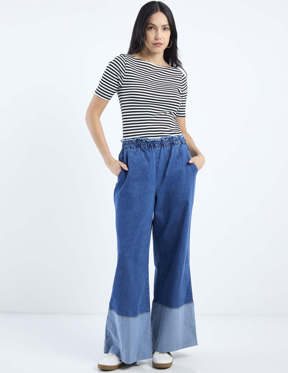 Jeans relaxed wide leg cintura media para mujer 2