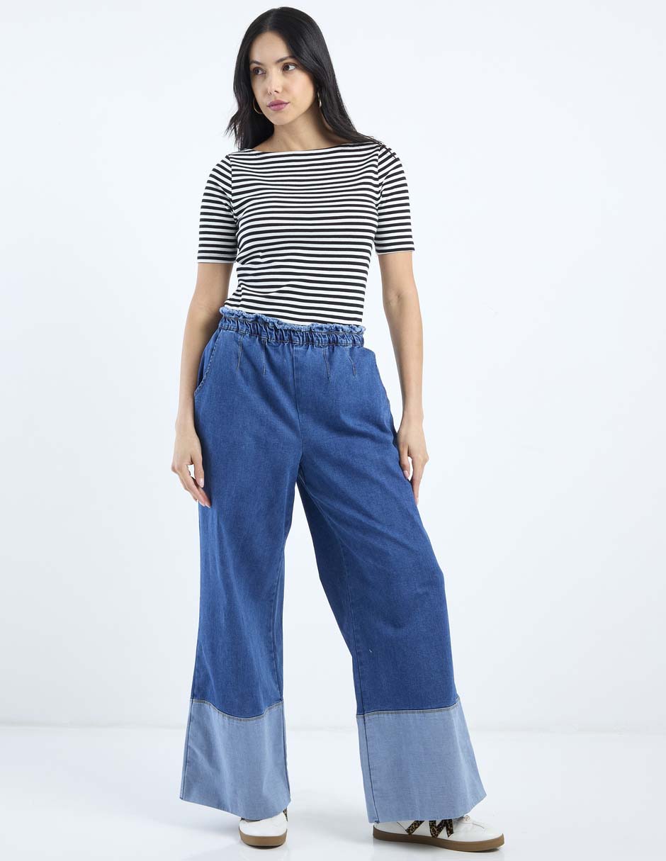 Jeans relaxed wide leg cintura media para mujer 3