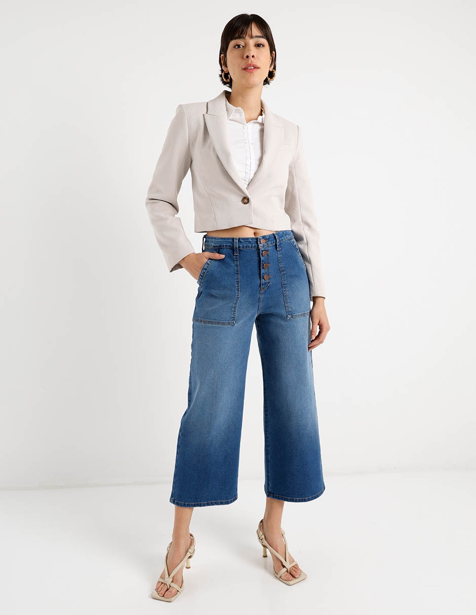 Jeans relaxed amplio a la cintura para mujer 2