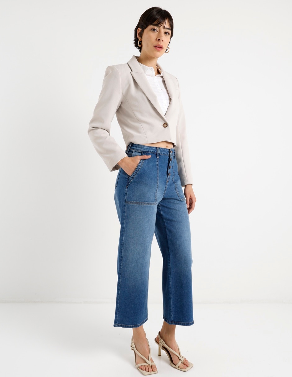 Jeans relaxed amplio a la cintura para mujer 3