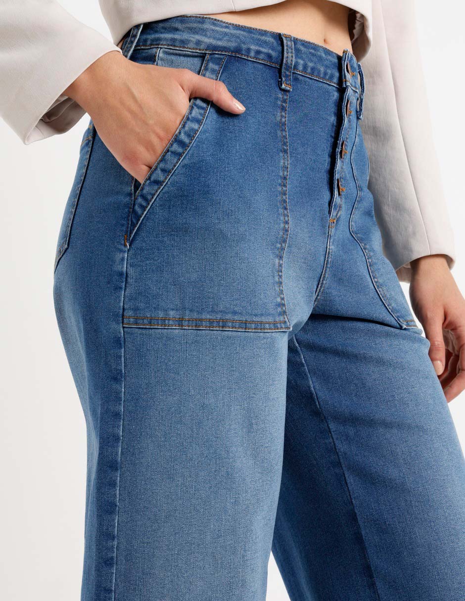 Jeans relaxed amplio a la cintura para mujer 4