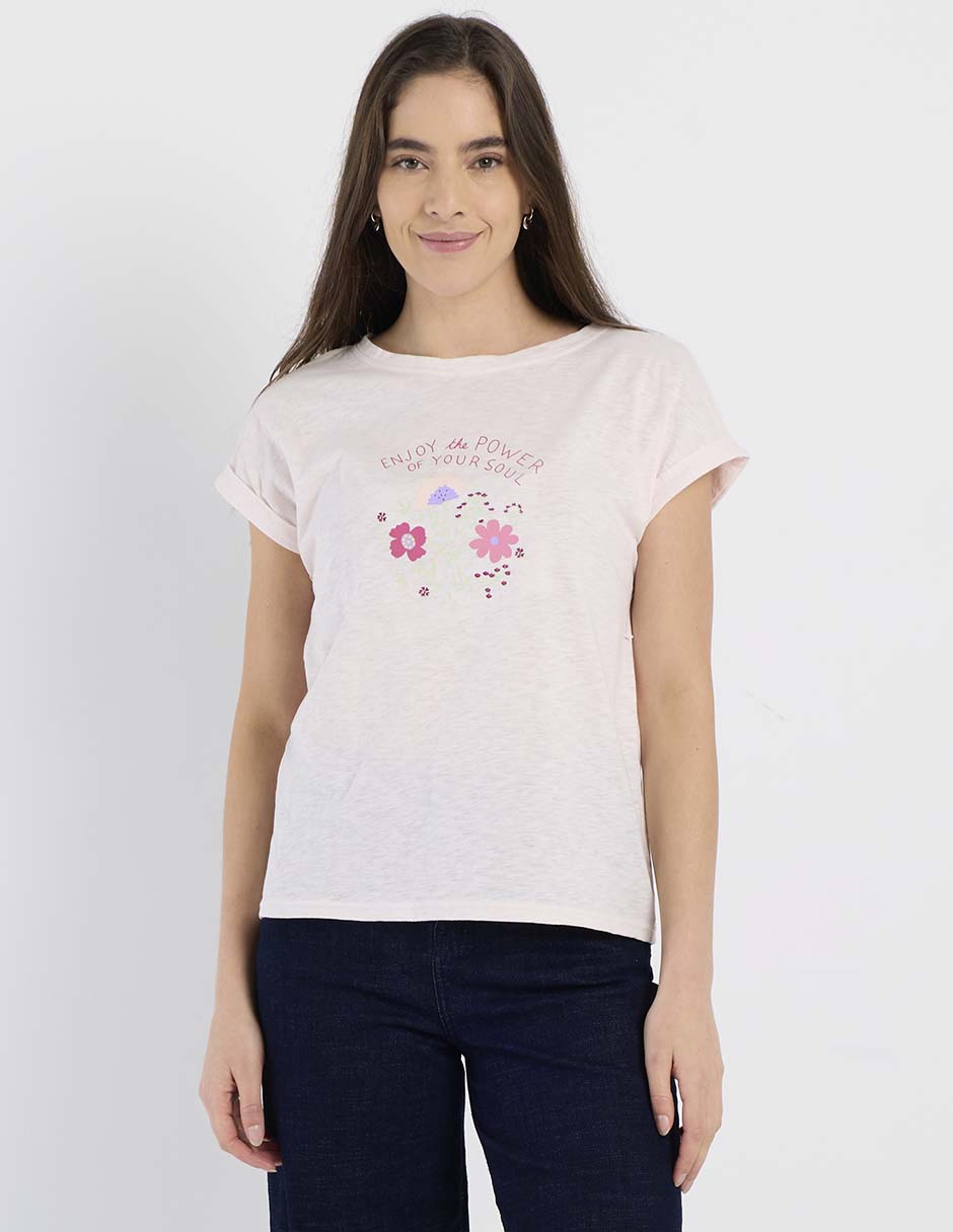 Playera manga corta cuello redondo para mujer