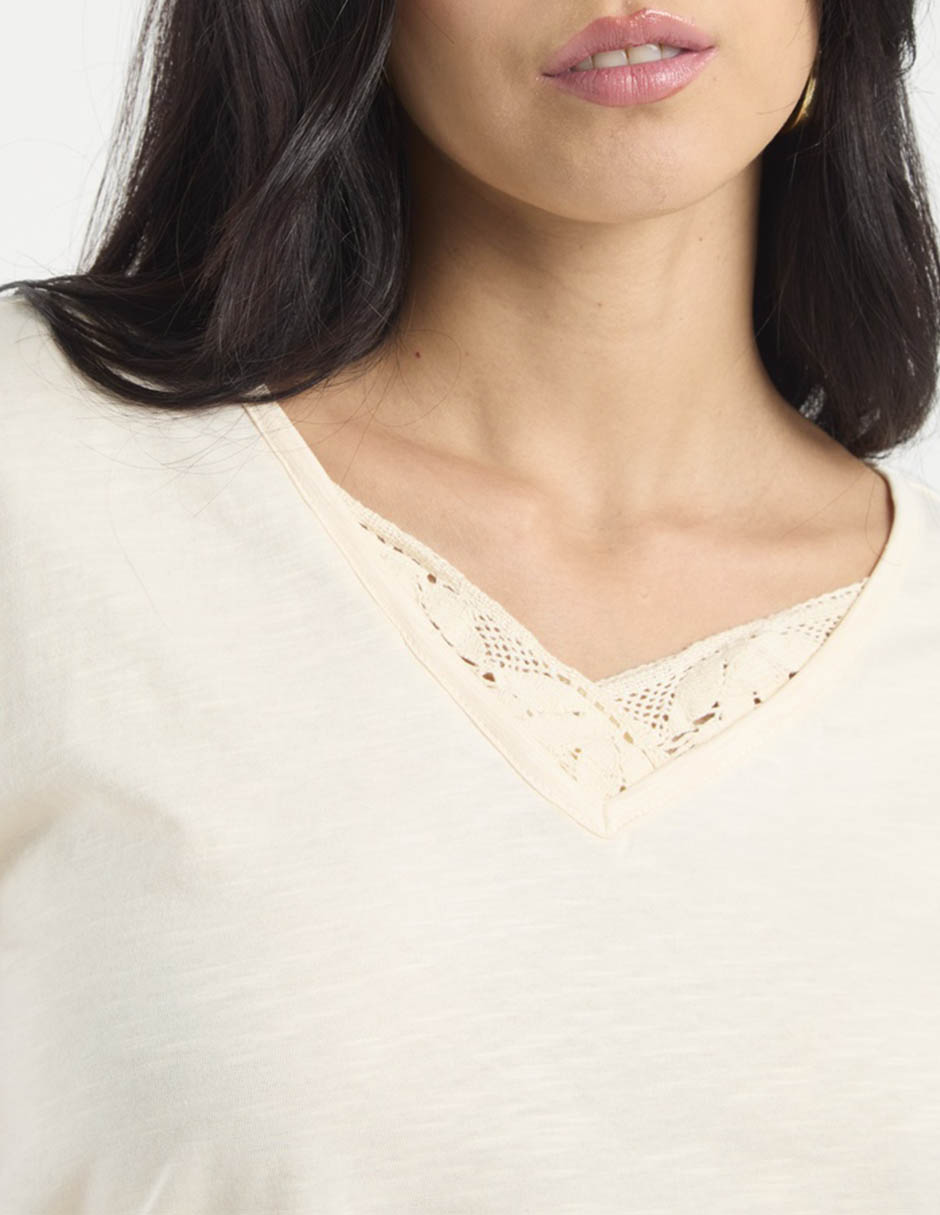 Playera manga corta cuello V para mujer 4