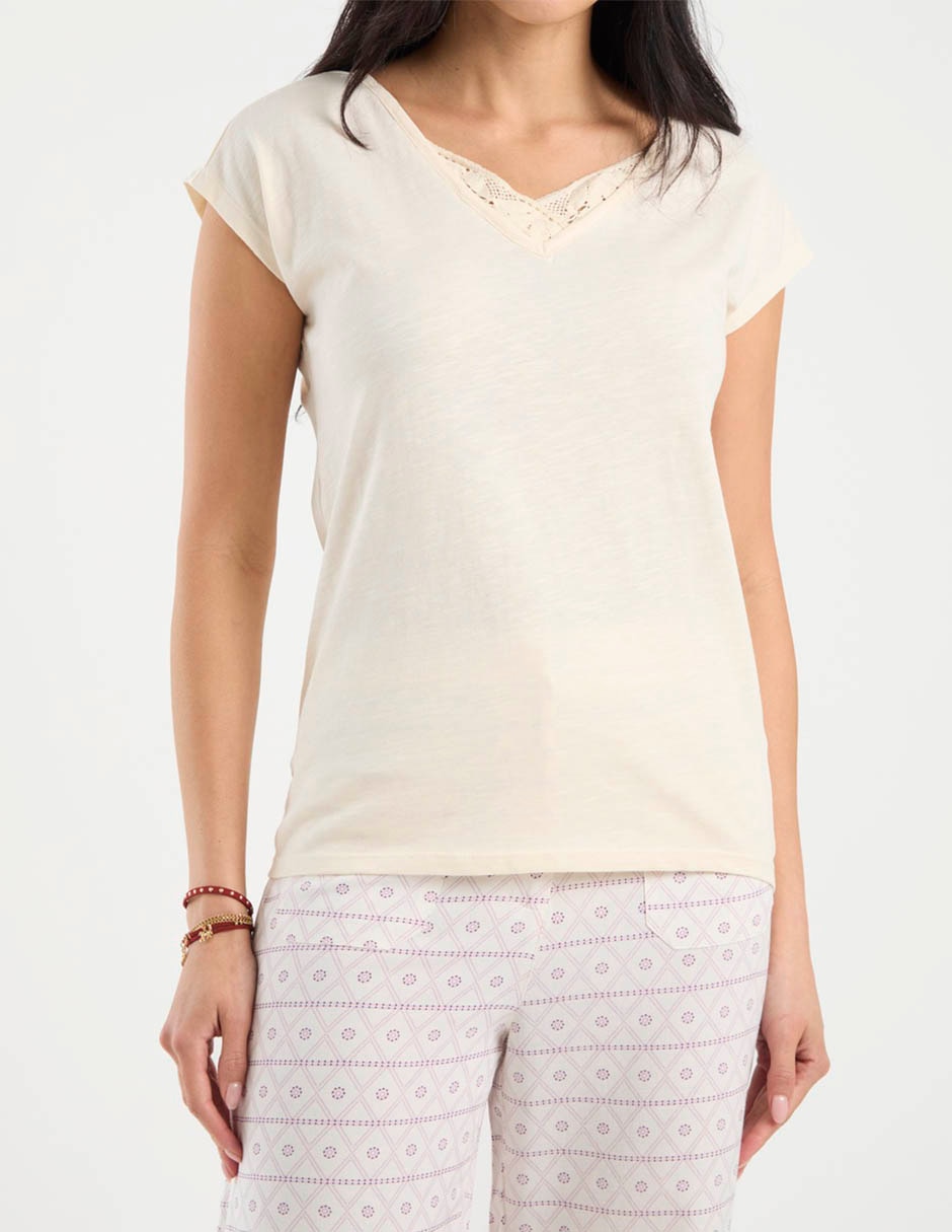 Playera manga corta cuello V para mujer 7