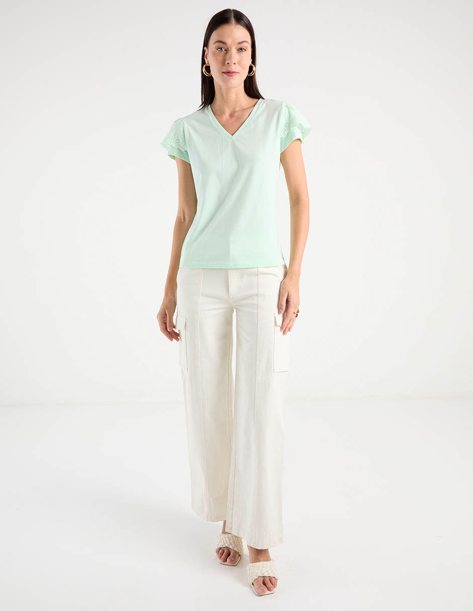 Playera manga corta cuello V para mujer 2