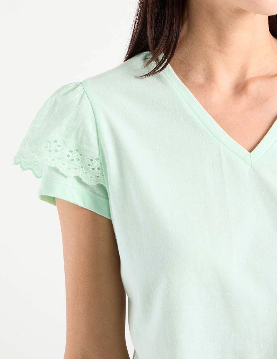 Playera manga corta cuello V para mujer 4