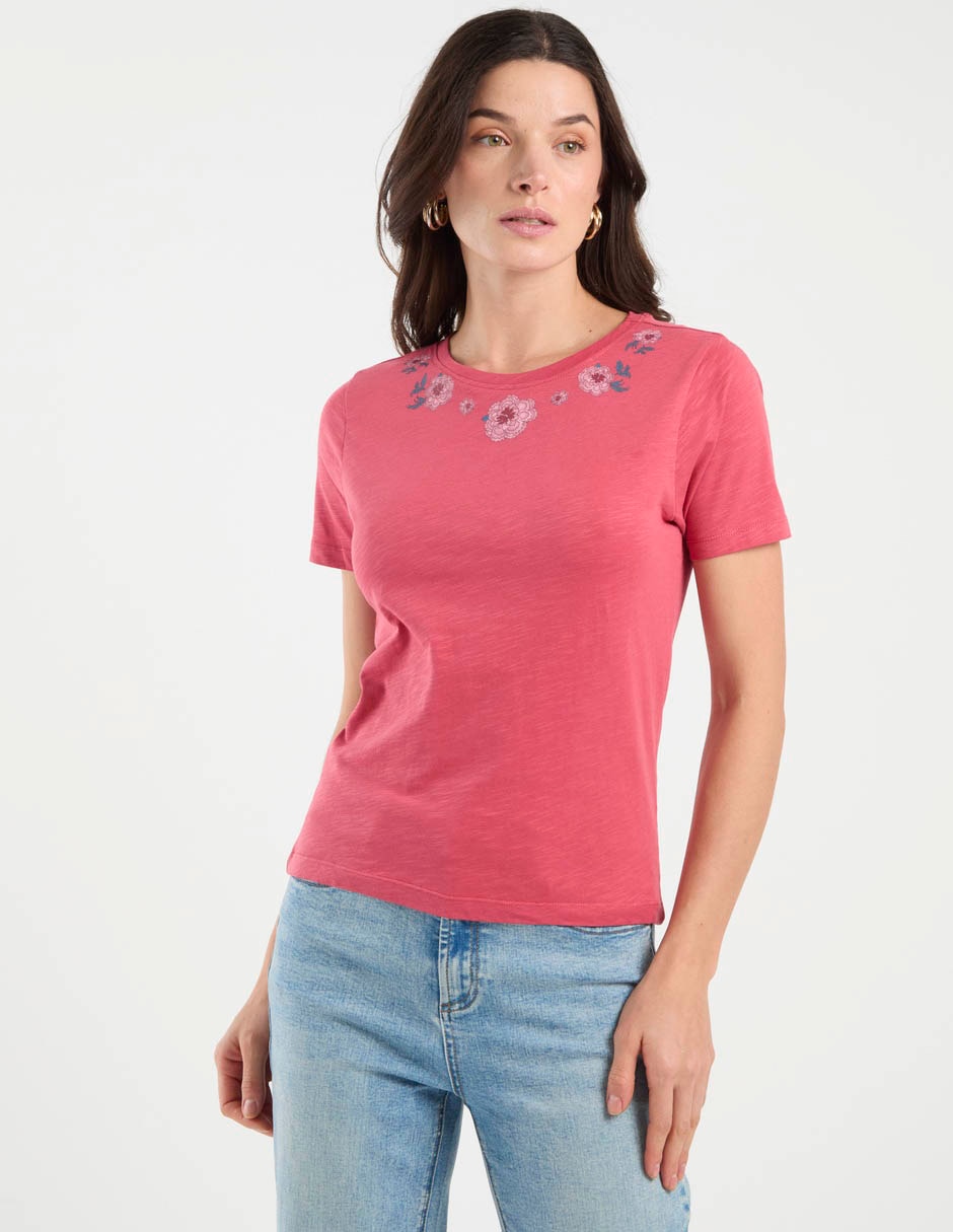 Playera manga corta cuello redondo para mujer