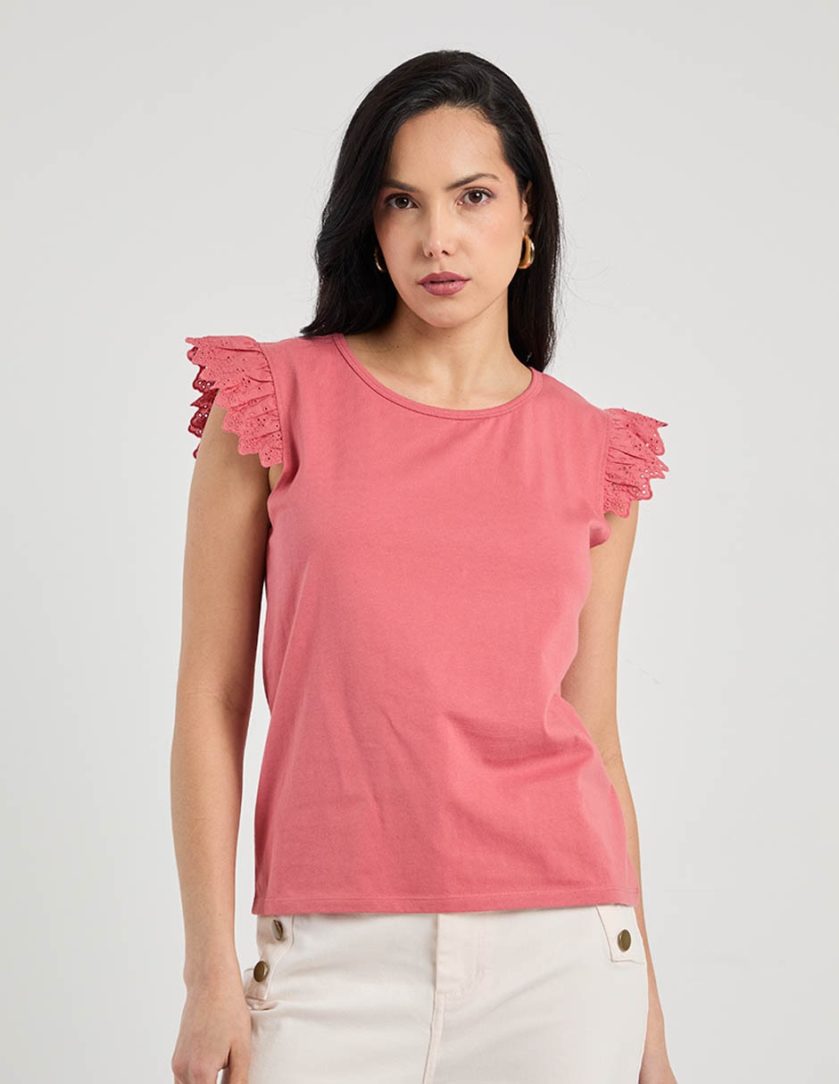 Playera manga corta cuello redondo para mujer