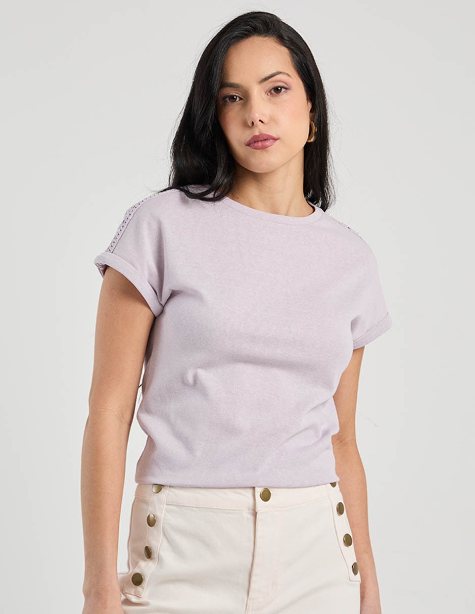 Playera manga corta cuello redondo para mujer